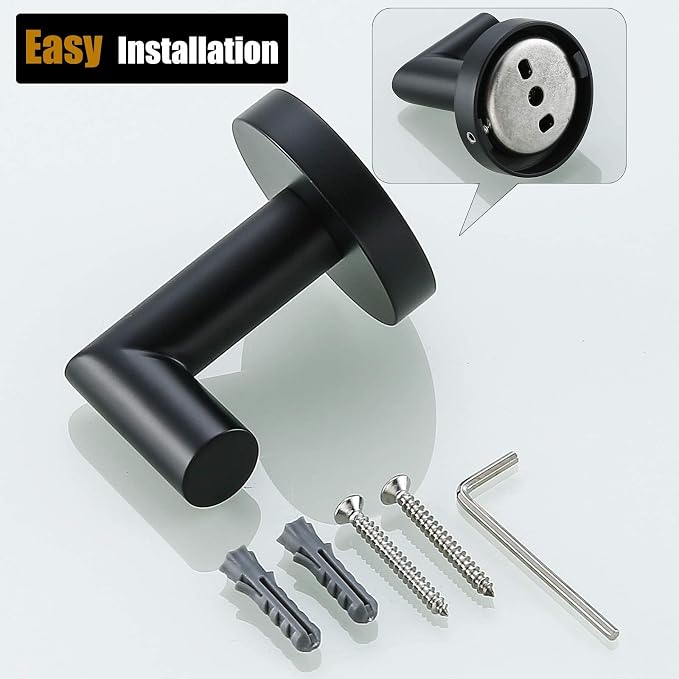 Towel Coat Hook Matte Black SUS304 Stainless Steel Bathroom Clothes Sponges Robe Hook Wall Mounted Round Kitchen Heavy Duty Hanger 2 Packs,96018-8MB.