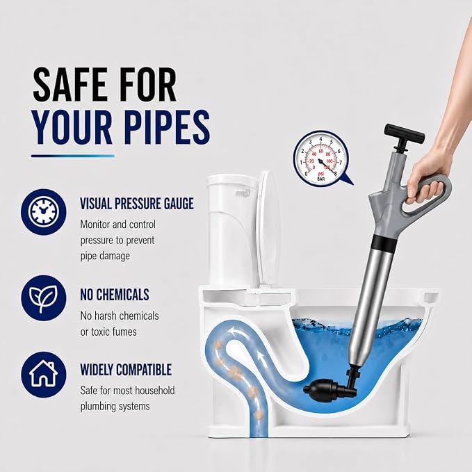 Toilet Plunger, Splash-Free High Pressure Air Drain Unclogger, Heavy Duty Plunger for Bathroom, Toilets, Sinks and Plumbing Clogs