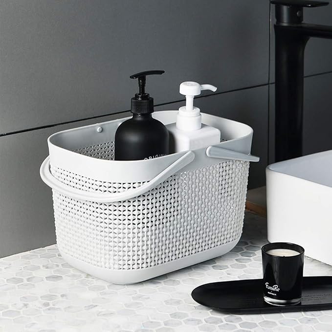 UUJOLY Plastic Organizer Storage Baskets with Handles, Shower Caddy Bins Organizer for Bathroom and kitchen（Grey