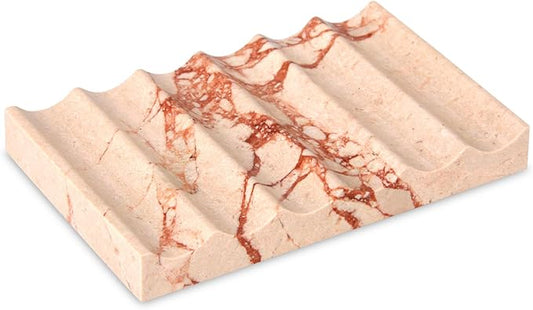 Luxury Marble Soap Dish Tray,Rectangle Stone Marble Soap Tray,Self Draining Soap Holder for Bathroom, Kitchen (Pink)