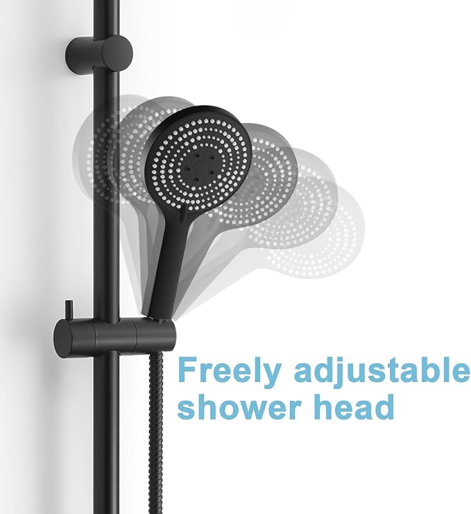 OFFO Shower Slide Bar 21 in Adjustable Installation Distance 16-20 in with 360° Adjustable Handheld Shower Head Holder for Bathroom, Screw Wall Mounted, Matte Black