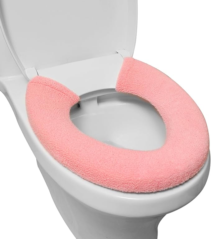 Toilet Seat Cover with Snaps Fixed,Thick Warmer,Machine Washable(pink) | soft thicker warm,easy to install,stretchable,non slip pad,stay in place,universal size,fit most toilet,reusable portable