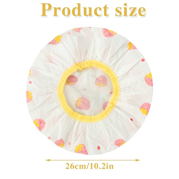 Waterproof Shower Caps, 3 Pcs Plastic Reusable Shower Caps Elastic Band Bath Caps for Women, Kids (Food) | Non-Slip Elastic Band, for Shower, Spa, Travel, Makeup, Cooking, Hair Care
