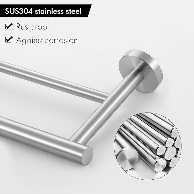 KES Double Towel Bar 23.6 Inch Bathroom Kitchen Towel Holder Dual Towel Rod Rustproof Wall Mount SUS304 Stainless Steel Brushed Finish, A2001S60-2