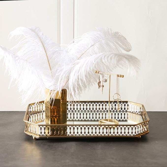 Vintage Gold Mirrored Vanity Tray – Decorative Perfume and Makeup Organizer with Handles for Dresser, Bathroom or Jewelry Display, Large Size 13.8" X 9.6" X2.2"