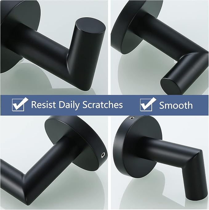 Towel Coat Hook Matte Black SUS304 Stainless Steel Bathroom Clothes Sponges Robe Hook Wall Mounted Round Kitchen Heavy Duty Hanger 2 Packs,96018-8MB.