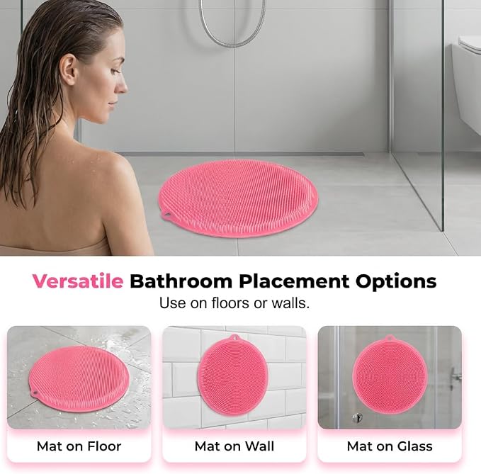 Silicone Shower Foot Scrubber Mat,2025 New Back Exfoliating Bath Wash Pad Wall Mounted Anti-Slip Suction Cups Foot Scrubber,Deep Cleaning Brush Back Massager Pad for Women Men (C-Green)