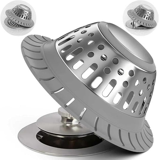 Drain Hair Catcher - Bathtub Drain Cover, Hair Stopper for Bathtub Drain, 304 Stainless Steel Drain Protector and Hair Trap for Flat & Pop-up Drains, Silver Gray