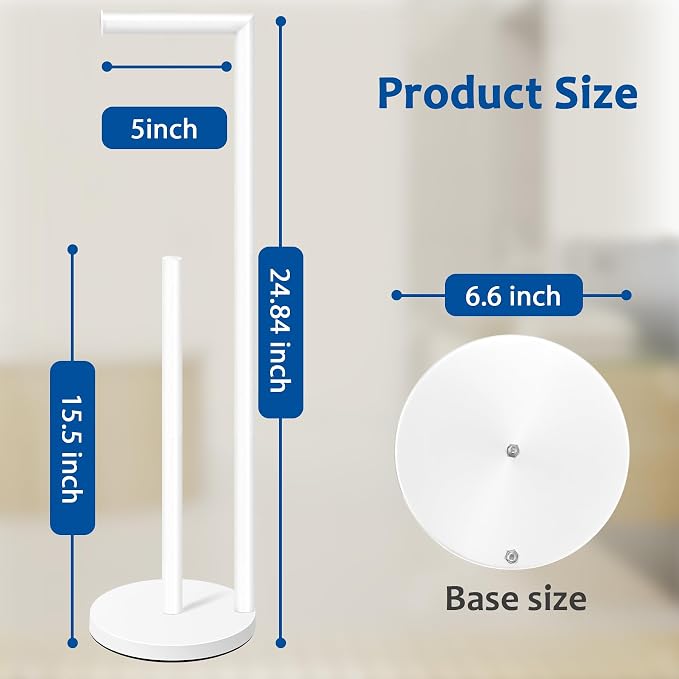 Toilet Paper Holder Stand, Bathroom Free Standing with Storage, White | Rustproof Toilet Paper Roll Holder for 4 Rolls,with Non-Slip Stable Base,Bathroom Organizers and Storage