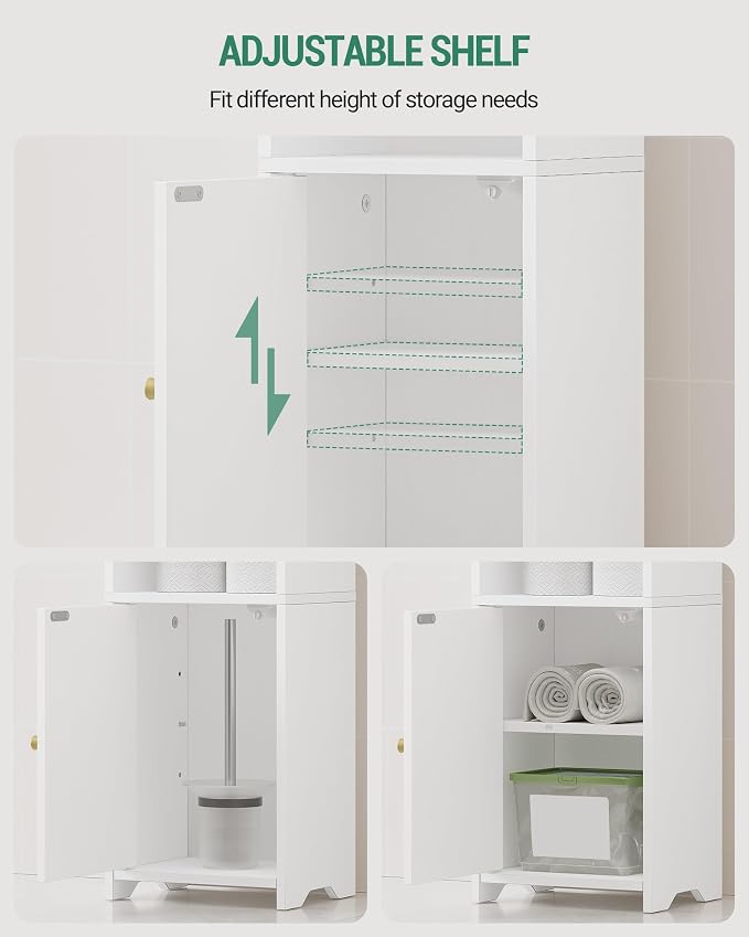 Hzuaneri Bathroom Storage Cabinet, Corner Floor Cabinet with Doors and Adjustable Shelf, Narrow Toilet Paper Cabinets, Bathroom Organizer for Small Spaces, White BC29713X