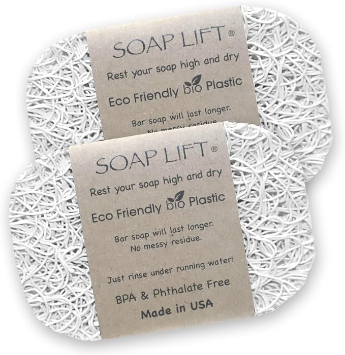Soap Bar Holder - Flexible Shower Tray with Self-Draining Design - Soap Saver Pad Made of BPA-Free Bioplastic - Handmade Soap Lifts for Bar Soap, Dishes, Shower & Bathroom Sink - 2-Pack (Whitecolor)