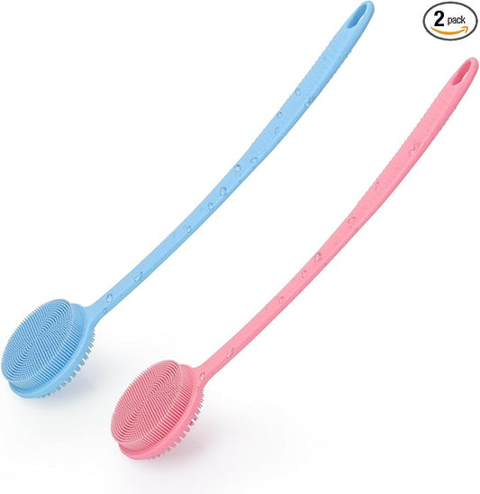 2 Pack Back Scrubber for Shower, 17in Lengthen Long Handle Body Brush, Double Sided Shower Brush for Shower Exfoliating and Massage Can Produce Rich Foam, Long Handle Back Scrubber for Men