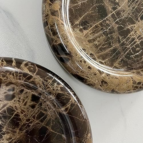 Natural Marble Round Vanity Tray Jewelry Makeup Dish Decorative Tray for Coffee Table,Bathroom,Bedroom (Coffee Net)
