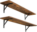 DINZI LVJ Long Wall Shelves, 31.5 Inch Wall Mounted Shelves Set of 2, Easy-to-Install, Wall Storage Ledges with Sturdy Metal Brackets for Living Room, Bathroom, Bedroom, Kitchen, Rustic Brown