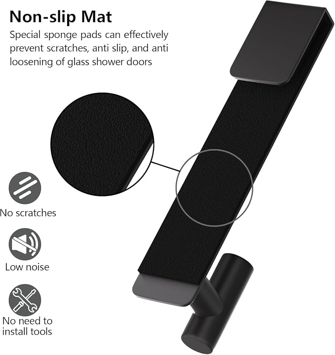 Shower Door Hooks, (7.5 Inch) Extended Towel Hooks for Bathroom Frameless Glass Shower Door, Stainless Steel Heavy Duty Hooks for Hanger Robe,Towel (Black ''T'' Shape 2 Pack)