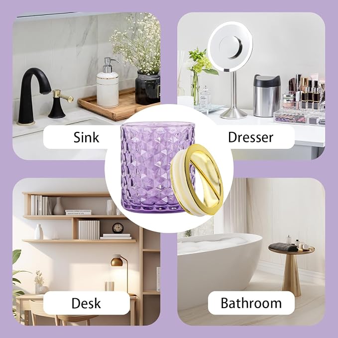 2pcs Purple Toothbrush Holders for Bathrooms, Glass Toothbrush Holder and Bathroom Tumbler Set, Gold Tooth Brush Cup Holder, Bathroom Counter Organizer for Brushes, Toothpaste
