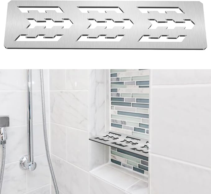 Rectangular Shelf for 12 Inch Tile Prefabricated Niches, Shower Niche Shelf with Brushed Anodized Aluminum Finish, Fits 1/8 inch Grout Lines Shower Niche Insert