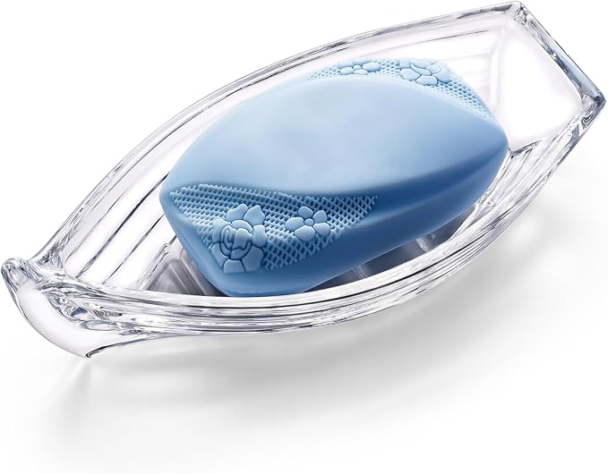 Boat Clear Glass Soap Dish with Drainage,Bar Soap Holder | Self Draining Soap Dish for Shower,Soap Tray,Soap Holder for Bathroom Sink,Vanity&Kitchen,Beach Theme Bathroom Accessory.