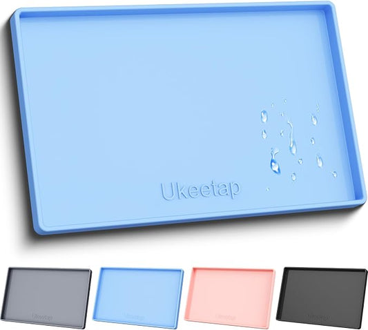 19" x 12" Extra Thick Silicone Mat Waterproof with Raised Edge, Blue | BPA-Free Non-Slip Dog & Cat Food Mat, Feeding Mat for Food and Water Bowls, Spill Proof Mat to Protect Floors