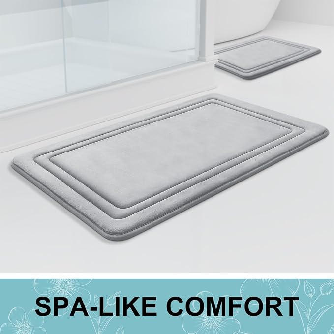 Grandaily Memory Foam Bath Mat Rug 47x17, Ultra Soft, Non-Slip and Absorbent Bathroom Rugs, Machine Wash Dry, Comfortable Bath Carpet for Bathroom Floor, Tub and Shower, Grey