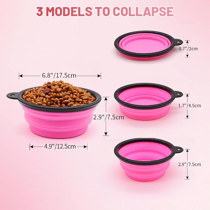 Dog Bowl Pet Collapsible Bowls, 2 Pack Collapsible Dog Water Bowls for Cats Dogs, Portable Pet Feeding Watering Dish for Walking Parking Traveling with 2 Carabiners (Large, Orange+Pink)
