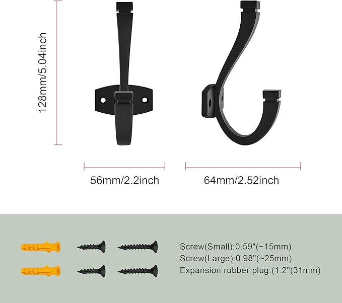TUNNY Coat Hooks - 3 Pack Matte Black Towel Hooks Robe Hooks Decorative Wall Hooks for Bathroom Bedroom Kitchen Towel Robe Clothes Cabinet Closet Bathroom Hardware