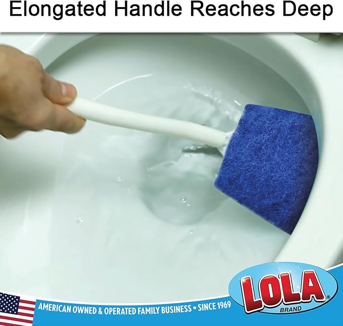 LOLA Bath & Toilet Bowl Scrubber Brush w/Comfort Handle, 6 Pack, w/Hang Hole. Non-Scratch, Removes Rings w/Scrubbing Pad