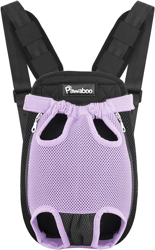 Pawaboo Pet Front Carrier Backpack for Small Medium Dogs | Legs Out Easy-fit,Adjustable Straps,Hands-Free,Soft Padded Support for Travel Hiking Cycling Camping,Purple,XL