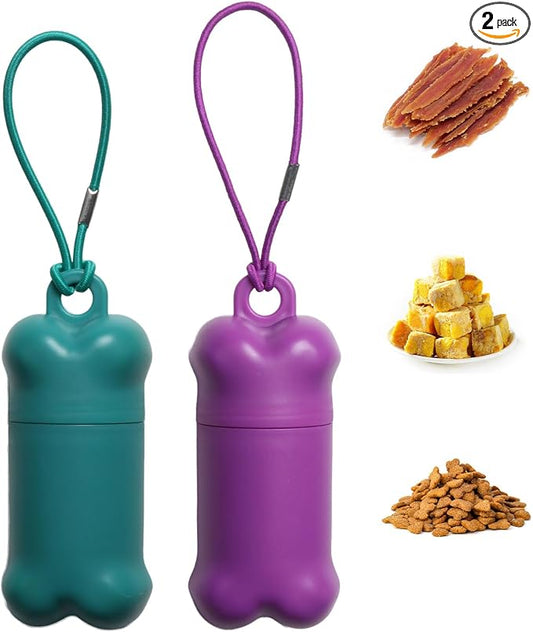 2 Pieces Portable Dog Training Treat Pouch,(Purple&Green) | Mini Treat Holder Small Dog Treat Bag for Training and Walks, Waterproof Pet Snack Container