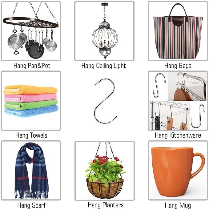 10 Pcs Heavy Duty 4.7 Inches Extra Large S Shape Hooks Heavy-Duty Metal Hanging Hooks Apply Kitchenware Bathroom Utensils Plants Towels Gardening Multiple uses Tools (Silver)