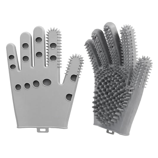 Pet Grooming Gloves for Cats & Dogs, Silicone Pet Hair Removal Glove for Bathing, Shedding & Massage, Gentle Cat & Dog Grooming Glove for Long & Short Hair Pets（Grey-Large）