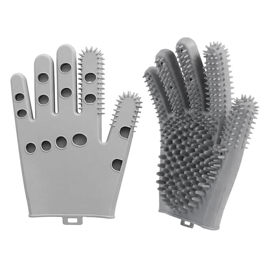 Pet Grooming Gloves for Cats & Dogs, Silicone Pet Hair Removal Glove for Bathing, Shedding & Massage, Gentle Cat & Dog Grooming Glove for Long & Short Hair Pets（Grey-Medium）