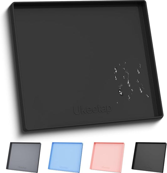 22" x 19" Extra Thick Silicone Mat Waterproof with Raised Edge, Black | Under Sink Mat for Kitchen & Bathroom, Kitchen Cabinet Liner, Multi-Purpose for Storage & Protection