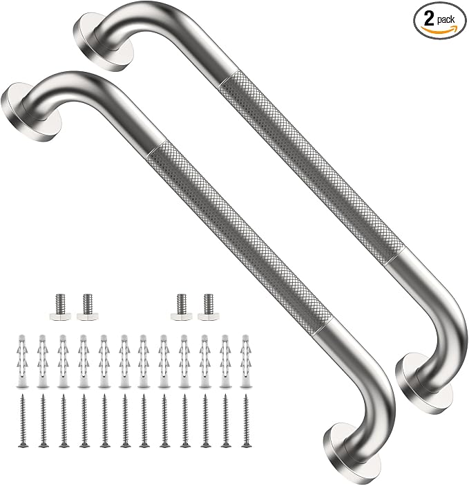 2 Pack 16 Inch Anti Slip Shower Grab Bar, ZUEXT Brushed Nickel Stainless Steel Bathroom Grab Bar, Knurled Bathroom Balance Bar,Safety Hand Rail Support,Handicap Elderly Injury Assist Bath Handle