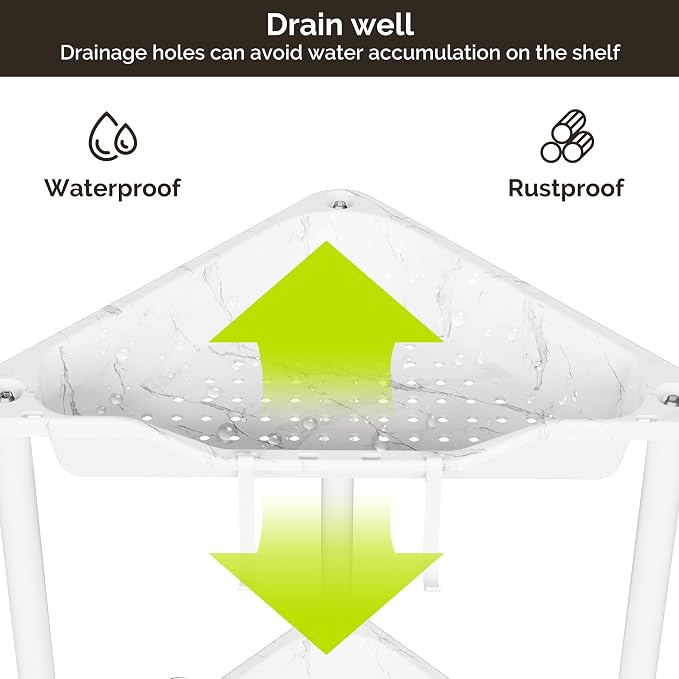 Orimade Rustproof 4 Tier Floor Standing Corner Shower Caddy Organizer, Plastic Metal Splicing Floor Corner Shelf Rack Storage Stands for Bathroom, Marble