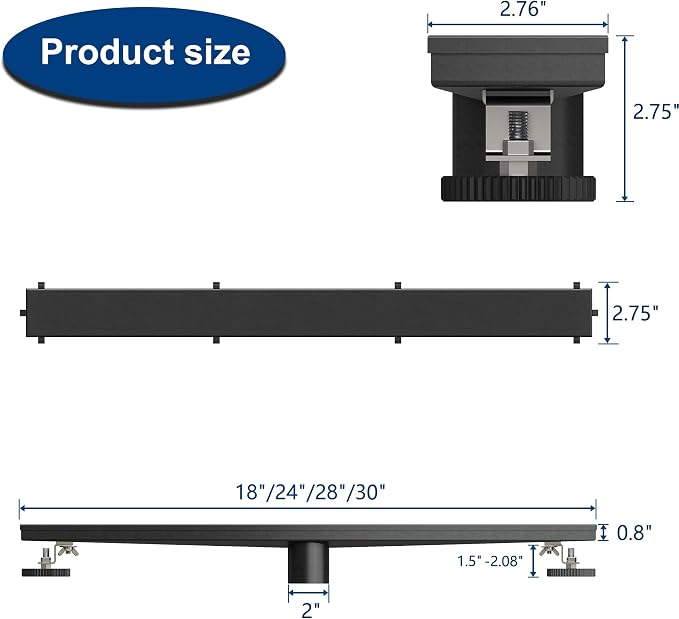Neodrain 24-Inch Linear Shower Drain,with 2-in-1 Flat & Tile Insert Shiny Black Cover, Rectangle Shower Floor Drain, Floor Shower Drain with Adjustable Leveling Feet, Hair Strainer