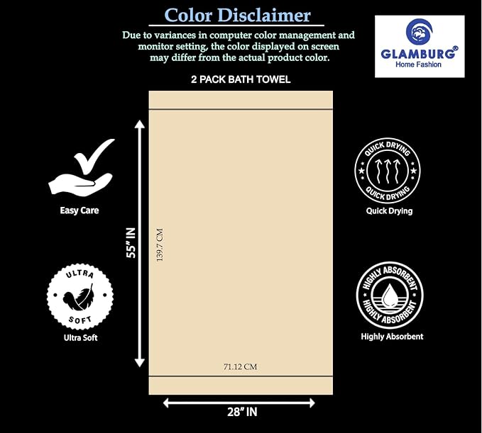 GLAMBURG 100% Cotton 2 Pack Oversized Bath Towel Set 28x55 Inches, Ultra Soft Highly Absorbant Compact Quickdry & Lightweight Large Bath Towels, Ideal for Gym Travel Camp Pool - Orange