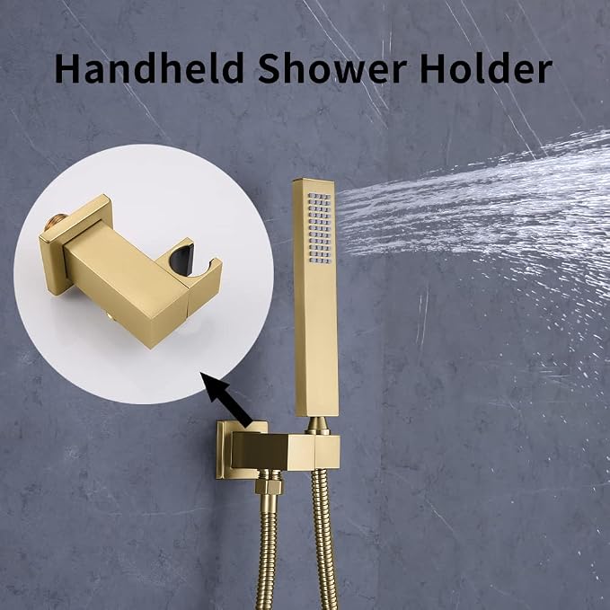 AYIVG Bathroom All Brass Wall Mount Adjustable Handheld Shower Head Bracket Holder , Brushed Gold Finish