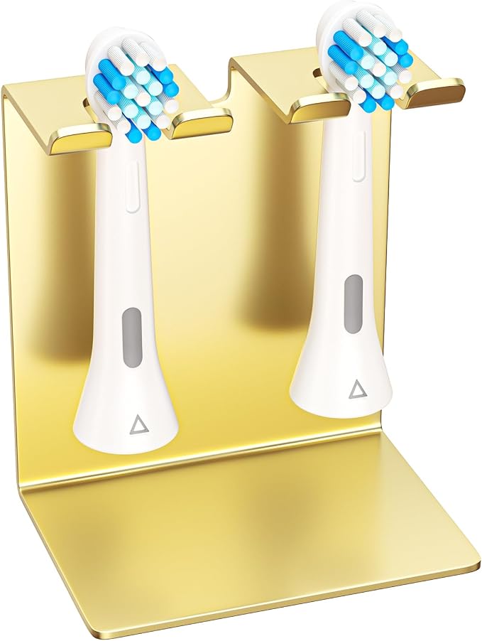 Electric Toothbrush Head Holder, Oukimly Toothbrush Holder Wall Mounted or Desktop, Metal Tooth Brush Holder, Shower Brush Head Holder, Electric Toothbrush Holder for Bathroom (Gold, Small)