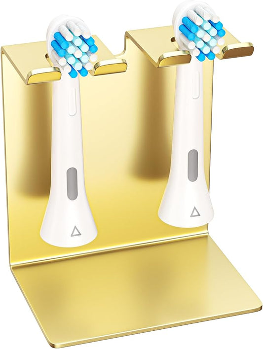 Electric Toothbrush Head Holder, Oukimly Toothbrush Holder Wall Mounted or Desktop, Metal Tooth Brush Holder, Shower Brush Head Holder, Electric Toothbrush Holder for Bathroom (Gold, Small)