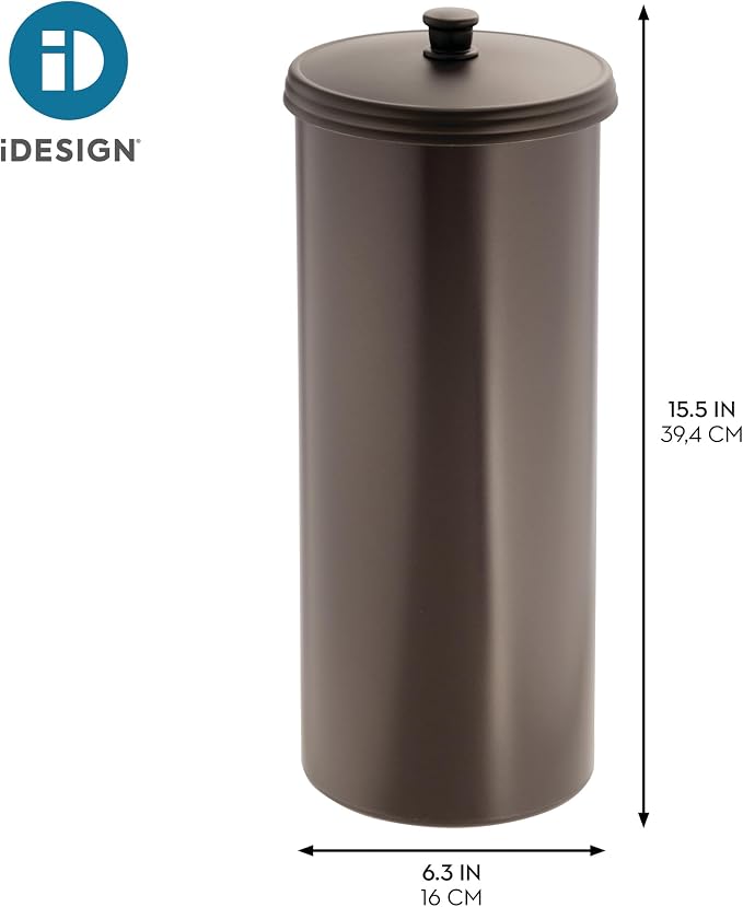 iDesign Freestanding Bathroom Toilet Paper Storage Holder, 2-Pack, Bronze | With Lid, Holds 3 Extra Rolls