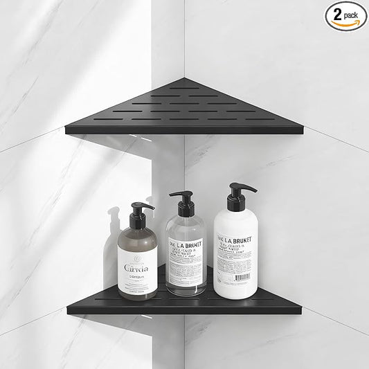 10" Corner Shower Shelf, 304 Stainless Steel Slot Design Bathroom Shower Shelf, Recessed Corner Shelves for Tiled Wall, Matte Black, 2 Pack