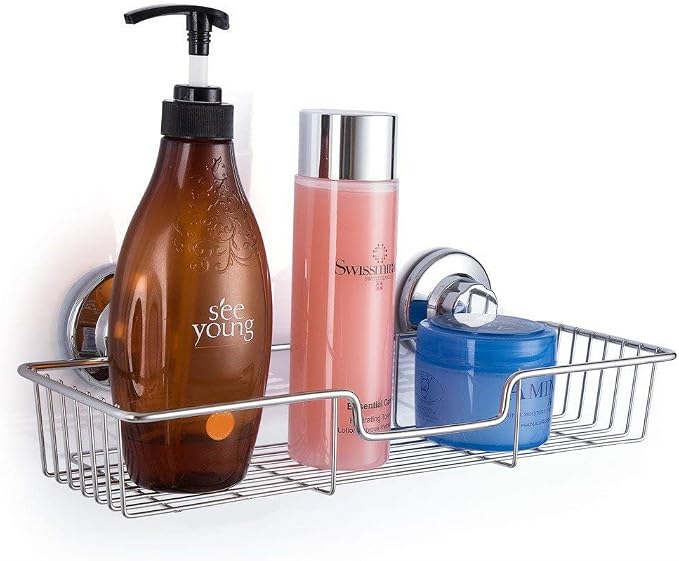 SANNO Suction Cup Shower Caddy with Hooks,Powerful Suction Cup Bathroom Shower Caddies,Bath Shelf Storage Combo Organizer Basket, Bathroom Accessories for Shampoo Conditioner set of 2
