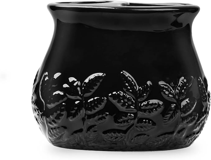 Ceramic Embossed Leaves Bathroom Accessories Set, 4 Piece Bathroom Ensemble Set with Toothbrush Holder, Toothbrush Cup, Soap Dispenser, Soap Dish(Black)