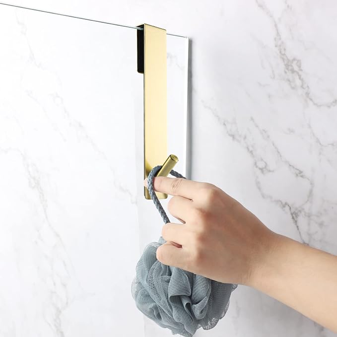 Simtive Extended Shower Door Hooks (7-Inch), Over Door Hooks for Bathroom Frameless Glass Shower Door, Towel Hooks, 2-Pack, Gold