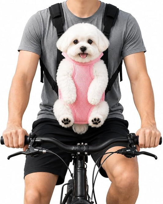 Pet Front Carrier for Small Dogs & Cats, Breathable Legs-Out Riding Carrier for Cycling, Walking & Outdoor Travel, Adjustable Hands-Free Pet Carrier Backpack, Pink