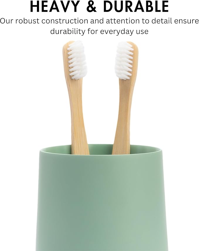 Yew Design Matte Sage Green Toothbrush and Toothpaste Holder and Cup for Bathroom Vanity and Countertop, Round Organizer for Electric Toothbrushes, Floss, Razors, Cotton, and Mouthwash