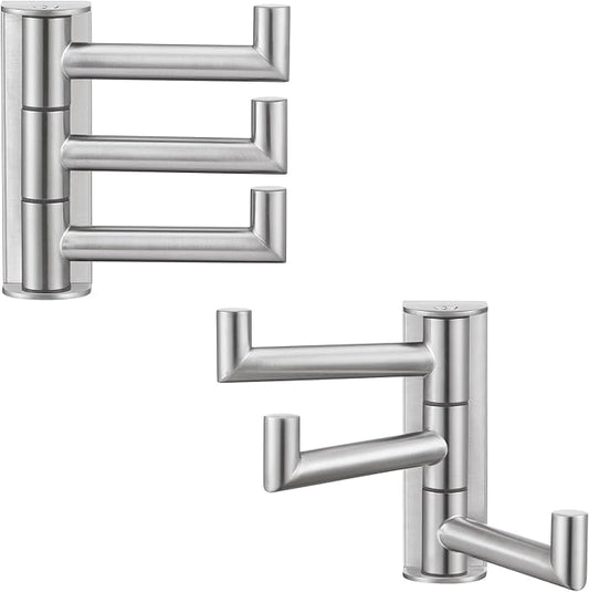 Angle Simple Swivel Towel Hooks, SUS 304 Stainless Steel Foldable Robe Hand Towel Holder for Bathroom Kitchen Wall, Brushed Nickel, 2 Pack