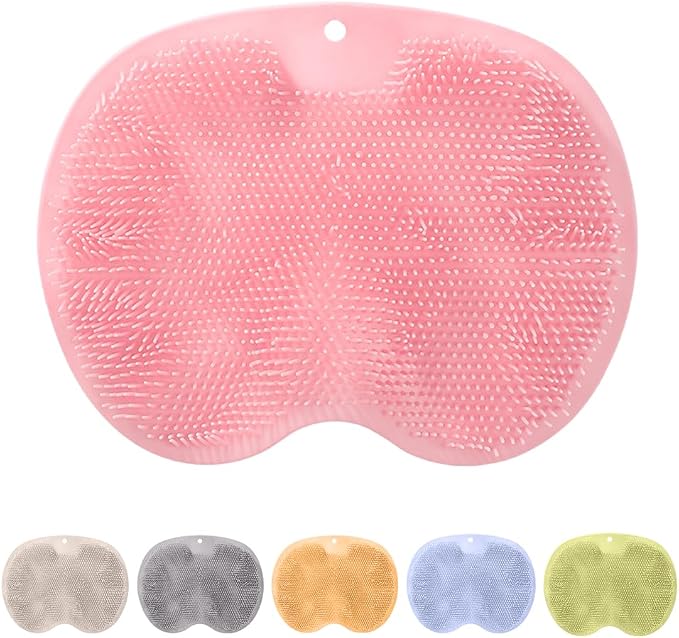 Silicone Shower Foot Scrubber Mat, Upgrade Foot Scrubber in Shower, Foot Back Cleaning Pad Back Washer Bath Wash Pad, Wall Mounted Slip Suction Cups for Bath Wash Pad (Pink)