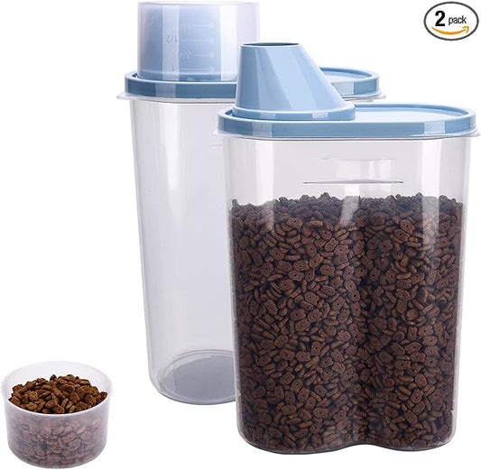2 Pack 2lb/2.5L Pet Food Storage Container with Measuring Cup, Can Covers and Bowl for Small Dog, Cat, Waterproof-BPA Free
